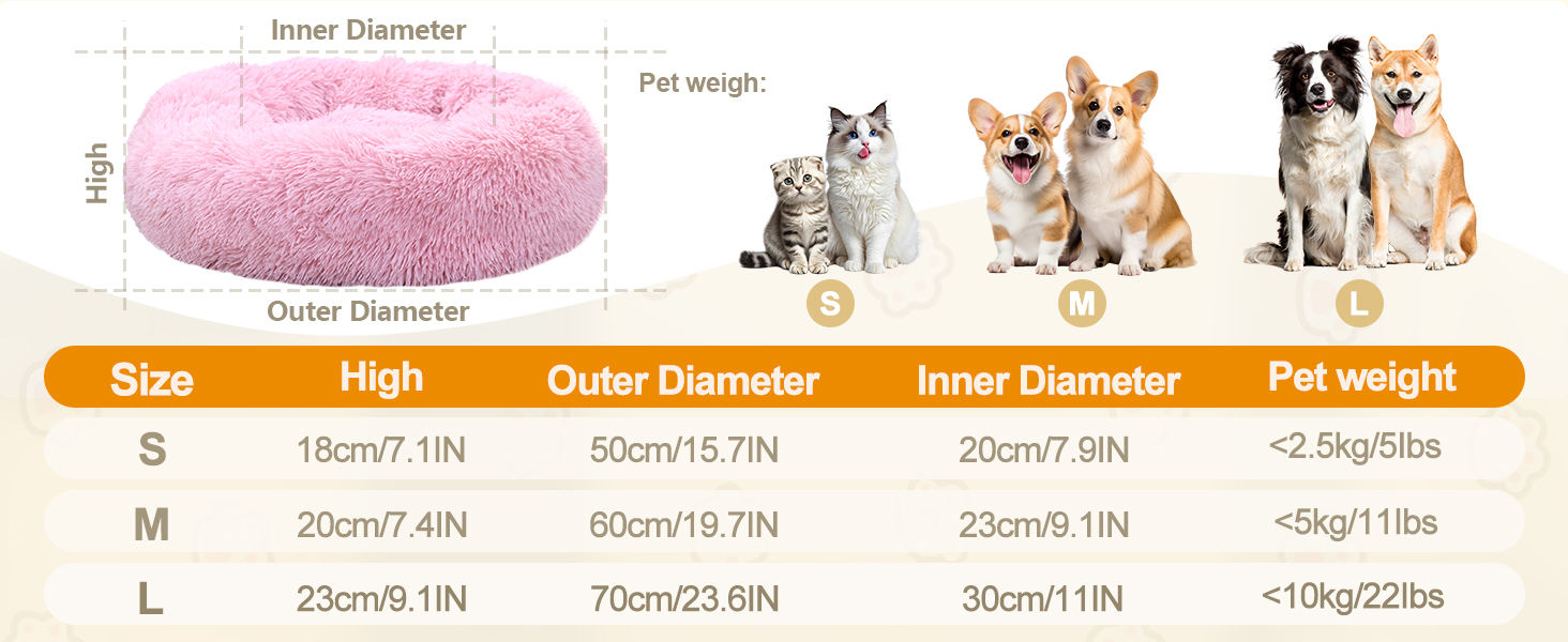 М'яке ліжко для котів Donwei, ліжко-подушка для собак, круглі ліжечка для котів, рожеве (60 см)