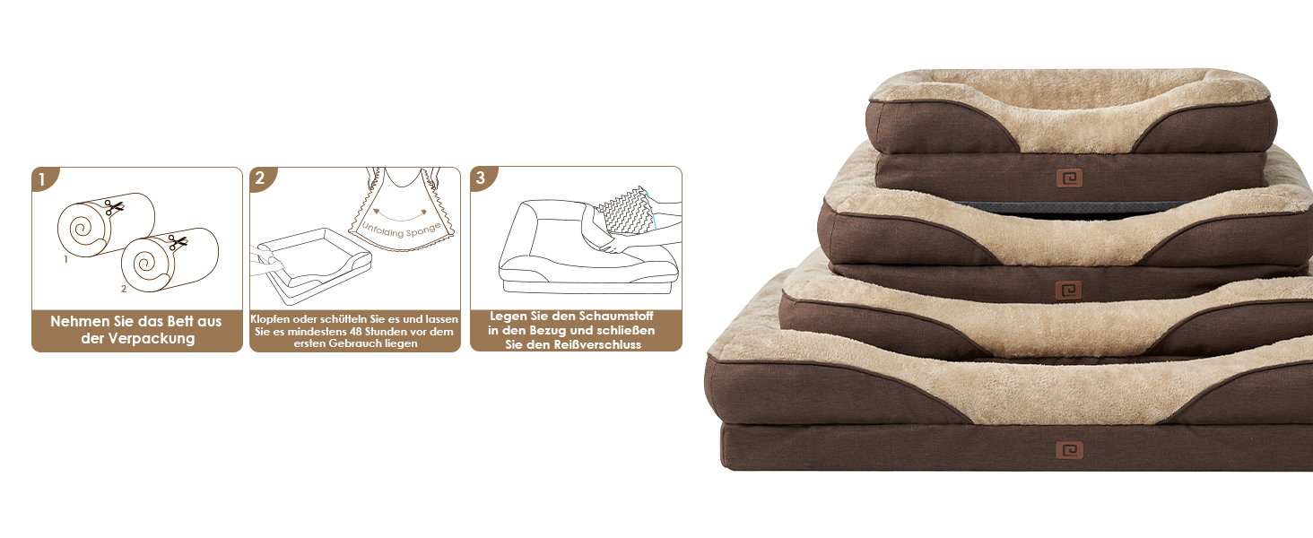 Ортопедичне ліжко для собак великих порід EHEYCIGA, 106x76x18.5 см, з піною з пам'яті, миється, водонепроникне, коричневе