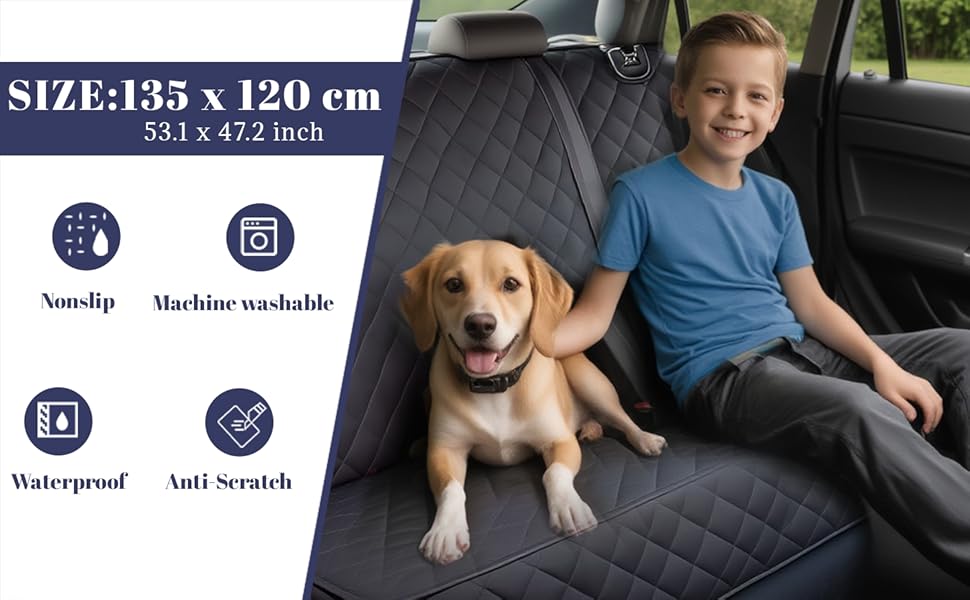 Накладка на сидіння авто для собак, 135x120 см, водонепроникна, з кріпленням, універсальна