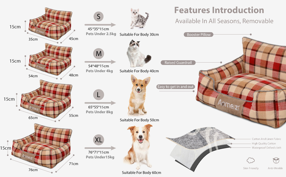 Ортопедичне ліжко для собак PETCUTE, середнього та великого розміру, знімний та миючий чохол, антиковзаюча поверхня, м'яке та комфортне, класичне, червоне