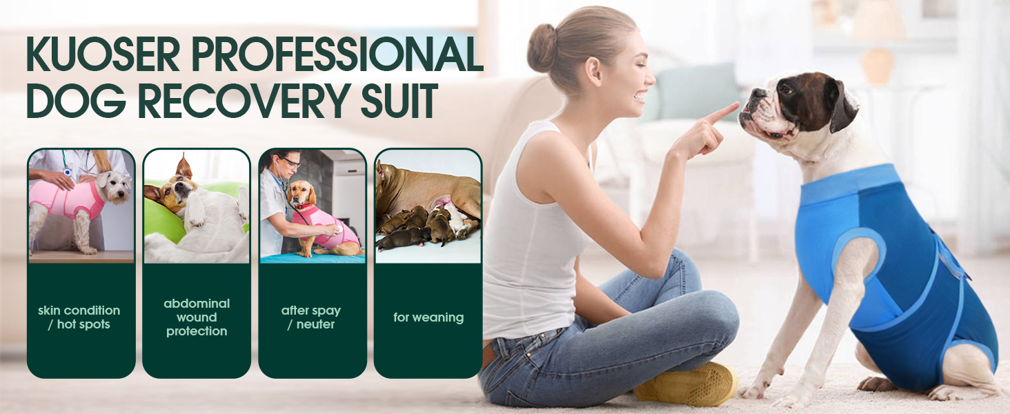 Захисний одяг для собак після операції Kuoser M – Дихаючий захисний костюм для сук та песиків, альтернатива електронному нашийнику, блакитний (34-41см;49-59см)