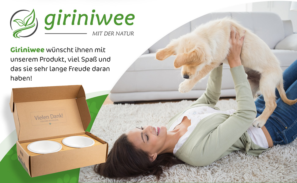 Миска для котів та тварин Giriniwee з бамбукового каркасу, 2 керамічні миски по 400 мл, піднята подвійна миска для кошенят, собак