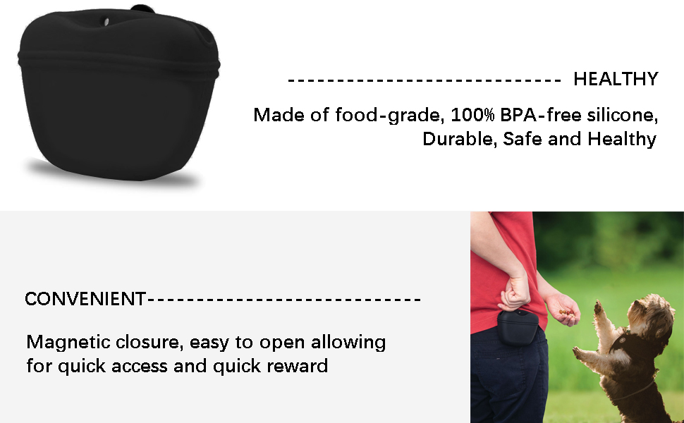 Сумка для ласощів для дресирування собак з силікону, з магнітною застібкою, з кліпсою для пояса, чорного кольору
