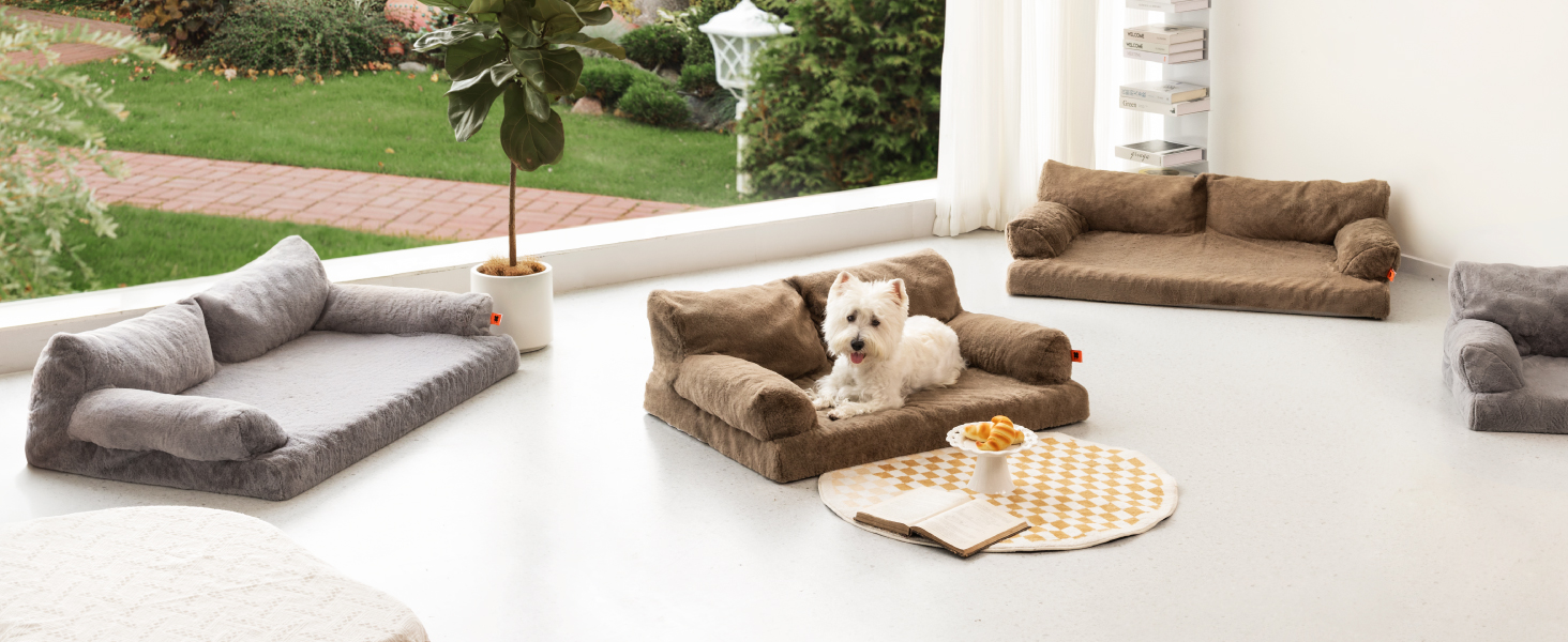 Ортопедичний лежак для собак MeWoofun, середній, водонепроникний, антистресовий плюшевий чохол, 90 x 65 x 30 см (Коричневий, L)