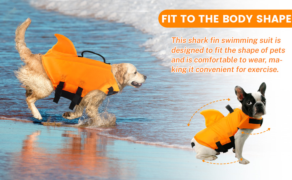 Жилет для плавання для собак, дизайн 'Акула', Darryy, Оранжевий, Розмір S