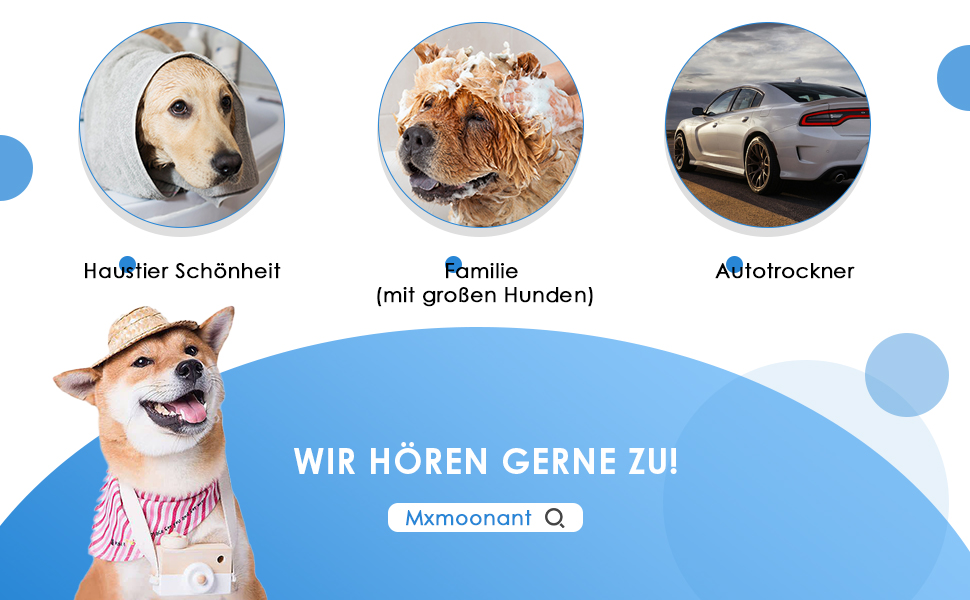 Сушарка для собак Mxmoonant 3500W з подвійним мотором - для великих і довгошерстих собак, професійний догляд за тваринами, 4 насадки та велика щітка