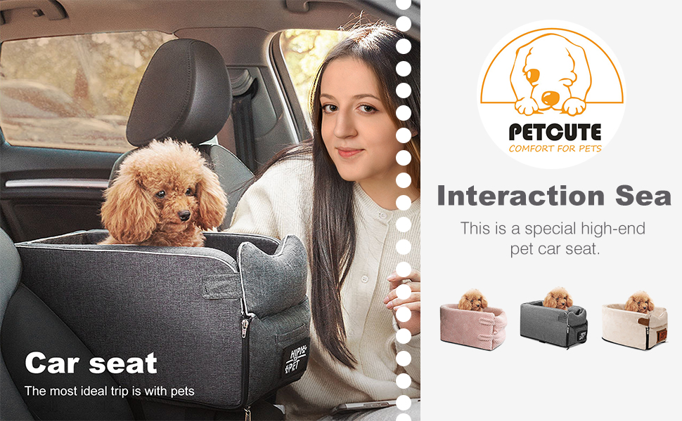 PETCUTE Автокрісло для собак та котів до 6 кг, сірого кольору. Зручне автокрісло-консоль для маленьких тварин, з антиковзким покриттям, знімний та миючий чохол.