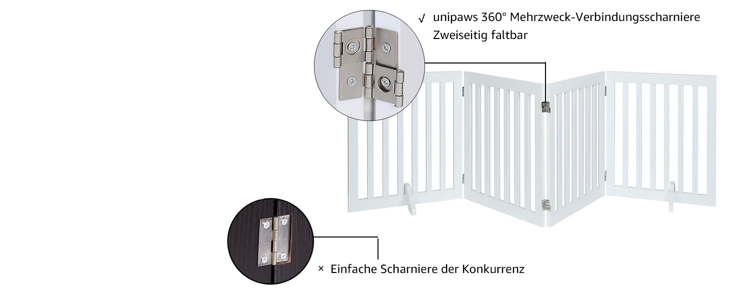 Захисний бар'єр для собак Unipaws - відбійник для сходів без свердління, дерев'яне дитяче ворота, білий (4 елементи, 61 см) 204 x 61 см