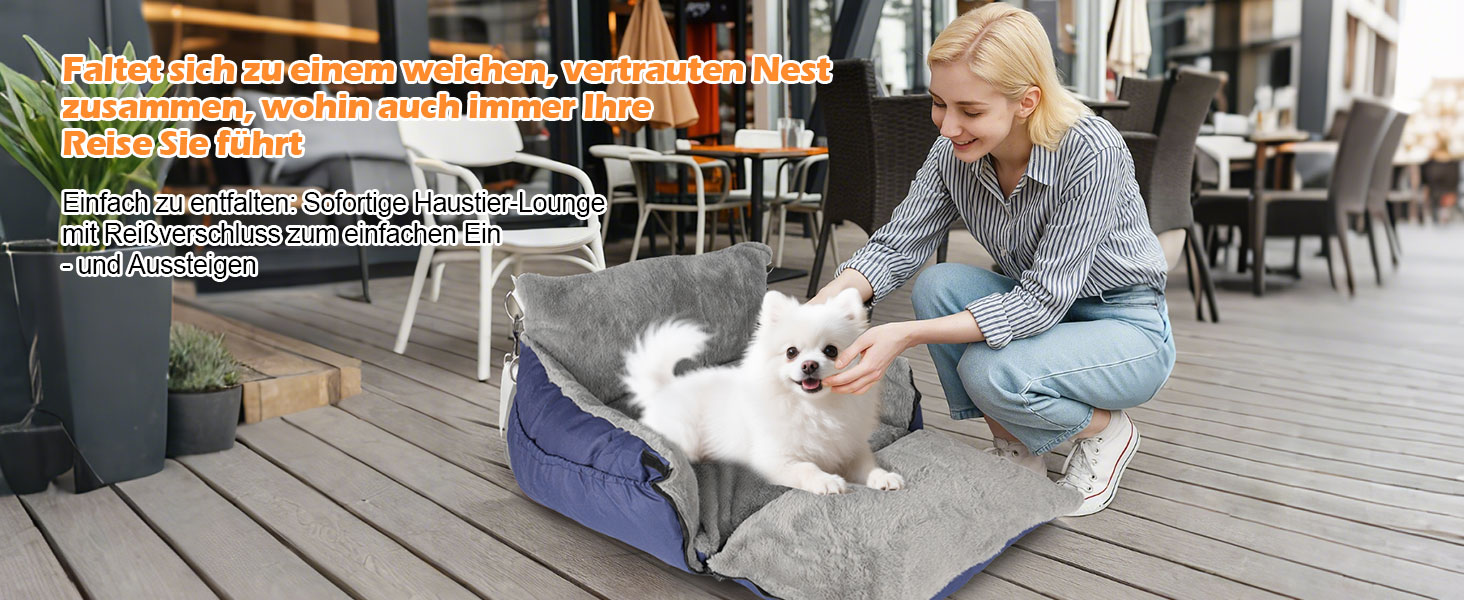 Автомобільний лежак для собак 3-в-1 - переносна ліжко для маленьких собак, з м'яким килимком, для переднього або заднього сидіння, внутрішнє та зовнішнє використання (04-Блакитний)