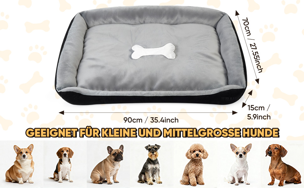 Ліжко для собак 90x70 см з подушкою у вигляді кістки та легкою ковдрою, м'яке диванчик для собак середніх порід з короткого хутра, миється, кошик для собак з неслизьким дном