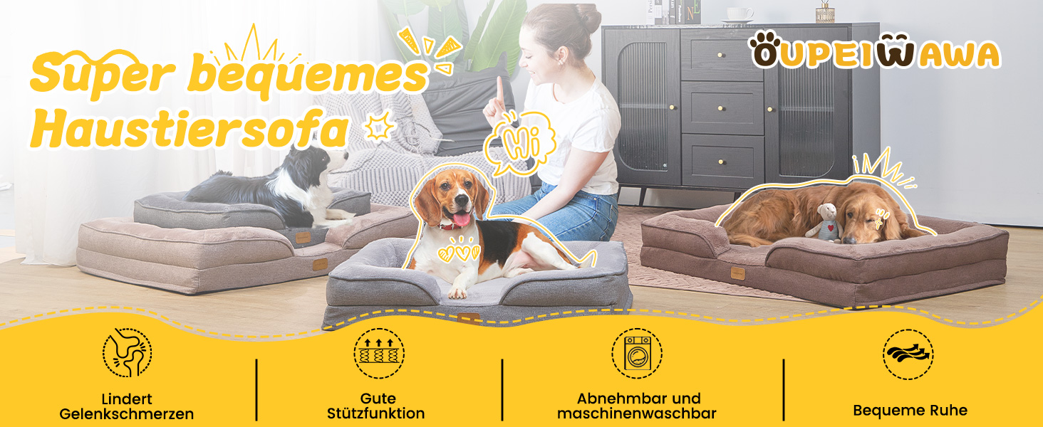 Ортопедичне ліжко для собак середніх та великих порід 109x84x21 см, високощільна піна з високим пружним ефектом, знімний водонепроникний чохол, зручне та антиковзаюче, темно-сірий колір