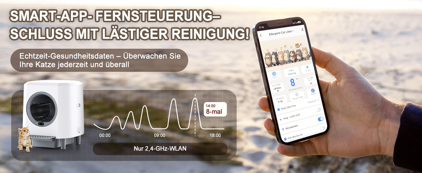 Автоматичний лоток для котів 90л з самоочищенням, контролем запаху, керуванням через додаток та 10 датчиками безпеки. Підходить для кількох котів, білий