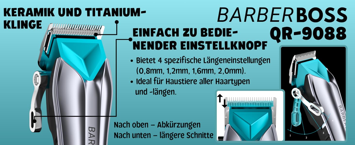 Професійна машинка для стрижки собак та котів BarberBoss QR-9088, бездротова, для густого хутра, комплект