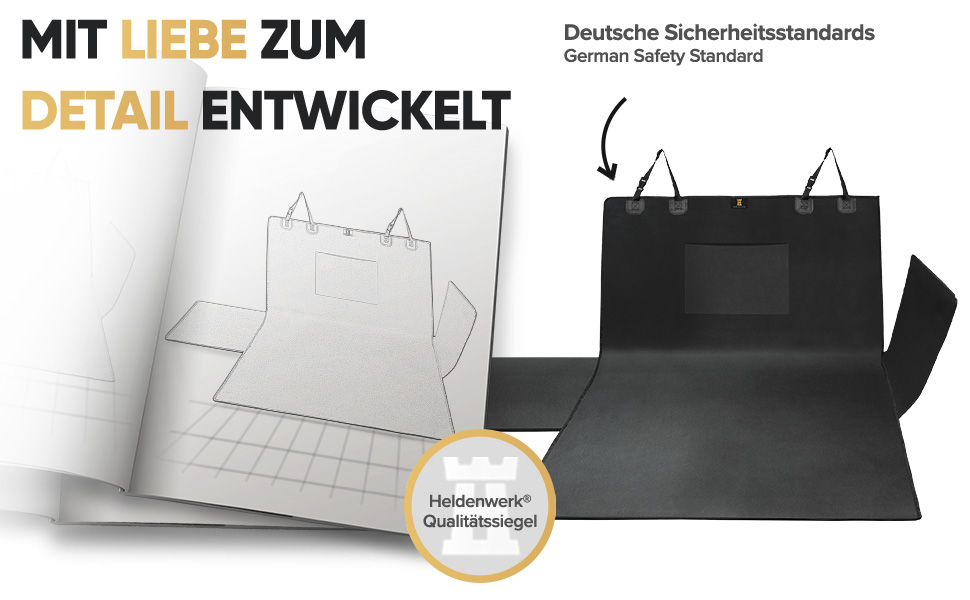Захист для багажника автомобіля для собак HELDENWERK - універсальний, водовідштовхувальний, стійкий до подряпин, з захистом бокових панелей та краю завантаження. Підходить для собак.
