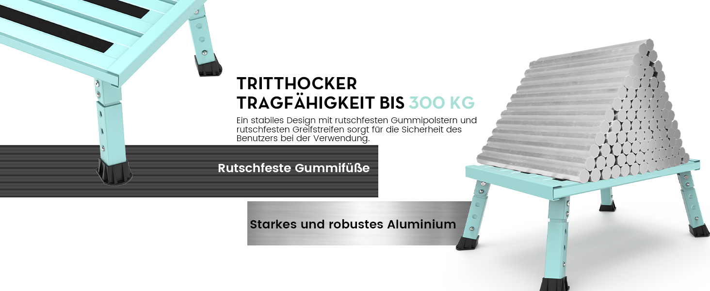Алюмінієва розкладна сходинка-підставка, 300 кг, 3 сходинки, регульована висота, широка антиковзаюча поверхня, для автодому, саду та сходи для собак, легка та складна (зелена)