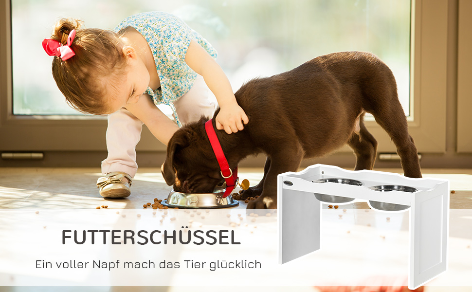 PawHut Підвищена годівниця для собак, 2 x 2L, нержавіюча сталь, білий колір, для великих собак