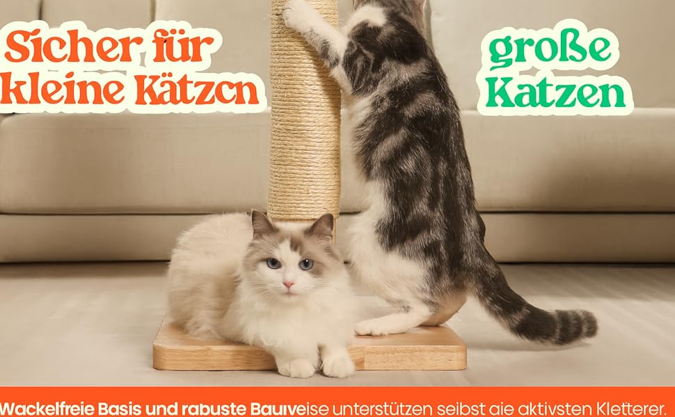 Преміум кігтеточка для котів 89 см - з натурального березового дерева, сизалевого мотузка, дерев'яної основи з березовим шпону, ідеальна для великих котів, безкоштовний запасний мотузок