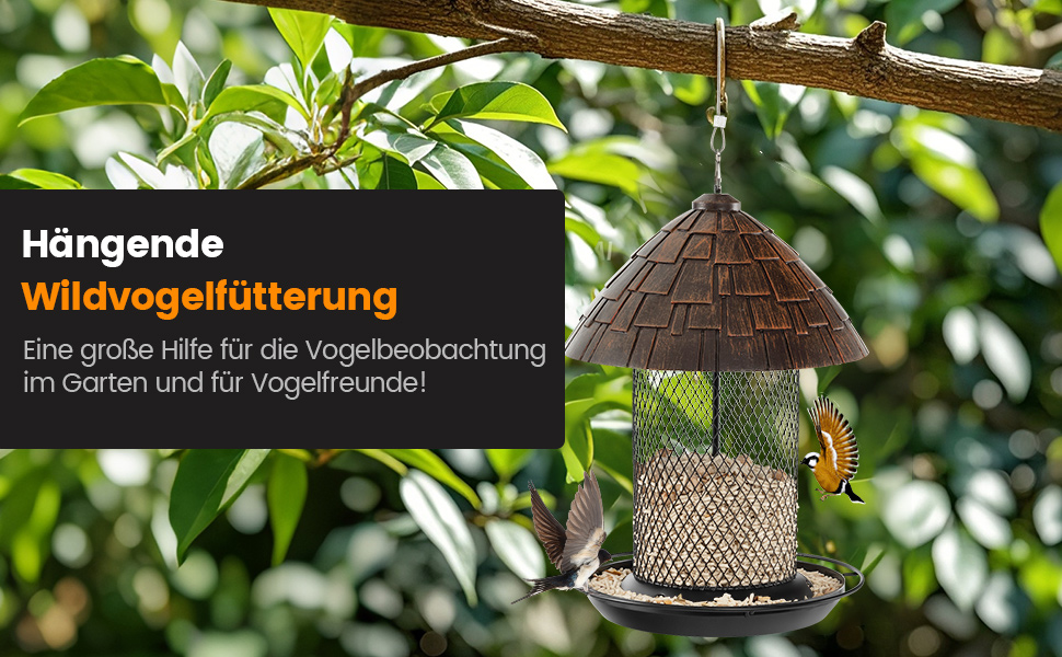 Годівниця для птахів Costway з металу, підвісна, вологостійка, для саду та балкону, коричнева
