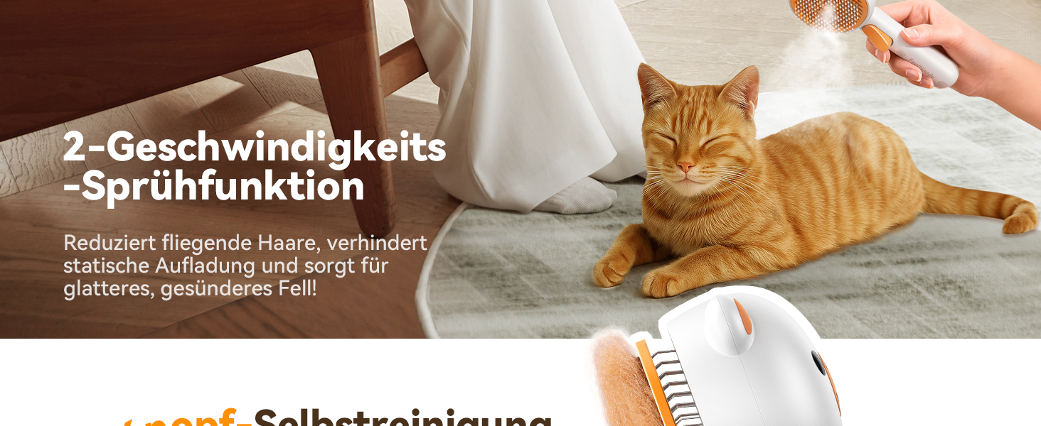 Щітка для котів FEELNEEDY з парою, USB-зарядка, для довгої та короткої шерсті, 2 швидкості, оранжева