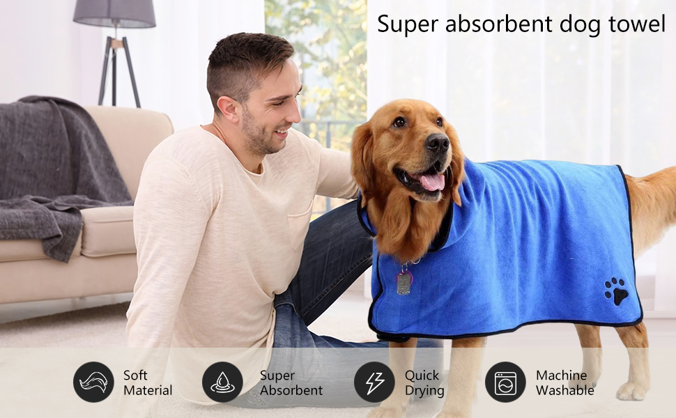 Рушник для собак Petcute: м'який, швидковисихаючий, з мікрофібри, супер-поглинаючий, комфортний, з регульованими бретелями, для собак та котів (XS, блакитний)