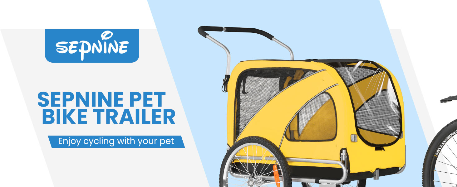 SEPNINE® Причіп для собак XL 2-в-1, велосипедний та візок для собак до 40 кг, складний з гальмами та зчіпним пристроєм, для середніх та великих собак - Синій (Жовтий - до 40 кг)