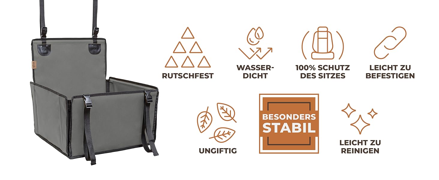 Автокрісло для собак Wuglo Extra Stabiler – безпечне та водонепроникне, до 12 кг, сіре