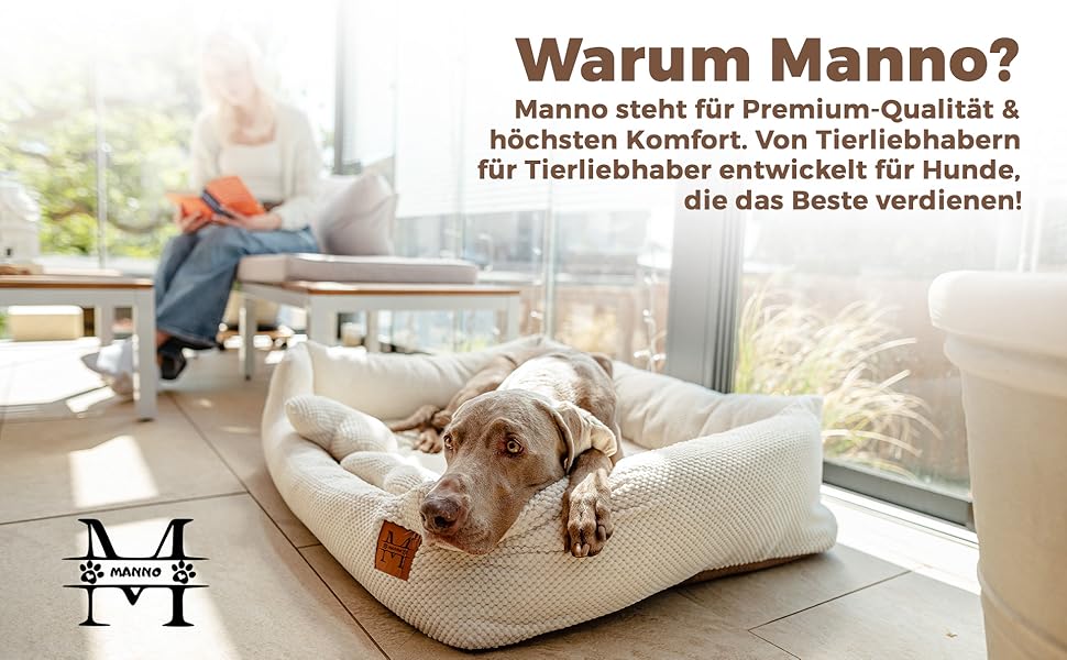 М'яке ліжко для собак Manno з піною з пам'яті ефекту – для середніх та великих собак | Зручне, знімний чохол, неслизьке та водовідштовхувальне | Безкоштовний ковдра та 2 подушки (XL)