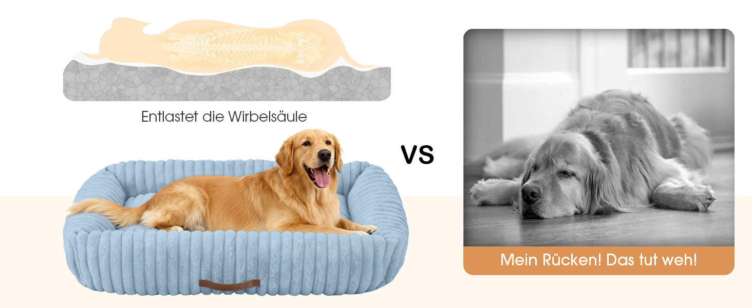 Ортопедичний лежак для собак великих порід, лежанка для собак, м'яка, з підголовником, знімний килимок, з ручками, блакитний, 109 x 76 x 20 см, XL