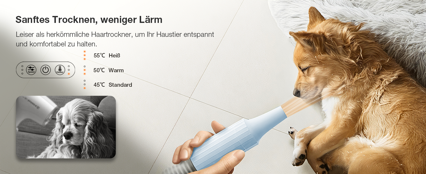 Набір для догляду за тваринами 7-в-1: Шерстьомашина, пилосос для шерсті та фен для собак та котів. Потужність 11000Pa, об'єм контейнера 2.5L, 3 режими потужності та температури. Тиха робота. Колір: блакитний.