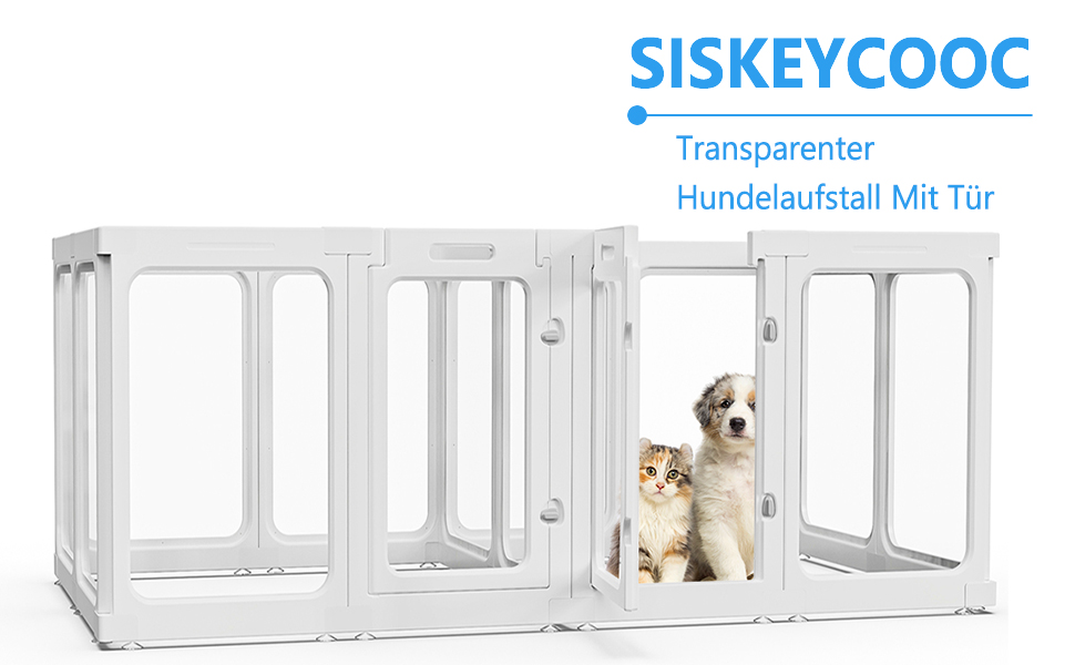 Кія для цуценят SISKEYCOOC 60 см з акрилового пластику, прозорий, з дверцятами, для собак середніх та маленьких порід, легкий у догляді, для дому, 10 шт. Білий, 9+1, висота 60 см