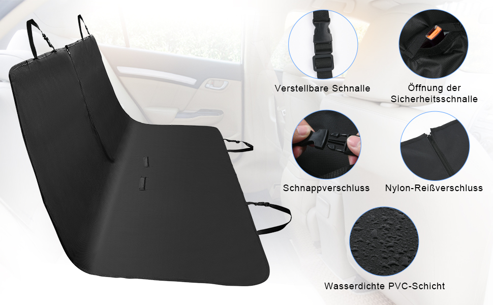 Захист для багажника автомобіля URAQT для собак, 142 x 130 см, водонепроникний, килимок на заднє сидіння для собак, автодекорація, захист заднього сидіння від бруду, з фіксатором для собак та мискою (чорний)