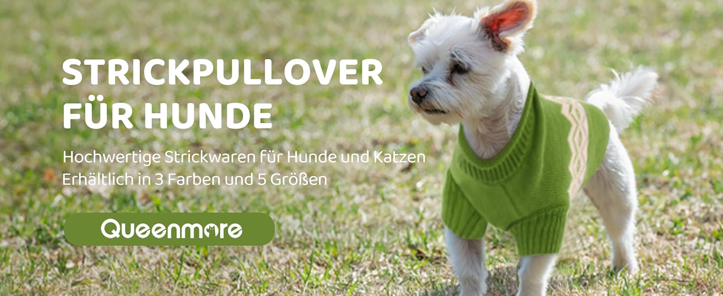 Теплий пуловер для собак Queenmore, для маленьких порід (Даксель, Французький бульдог), в'язаний, флісовий, зелений, XS