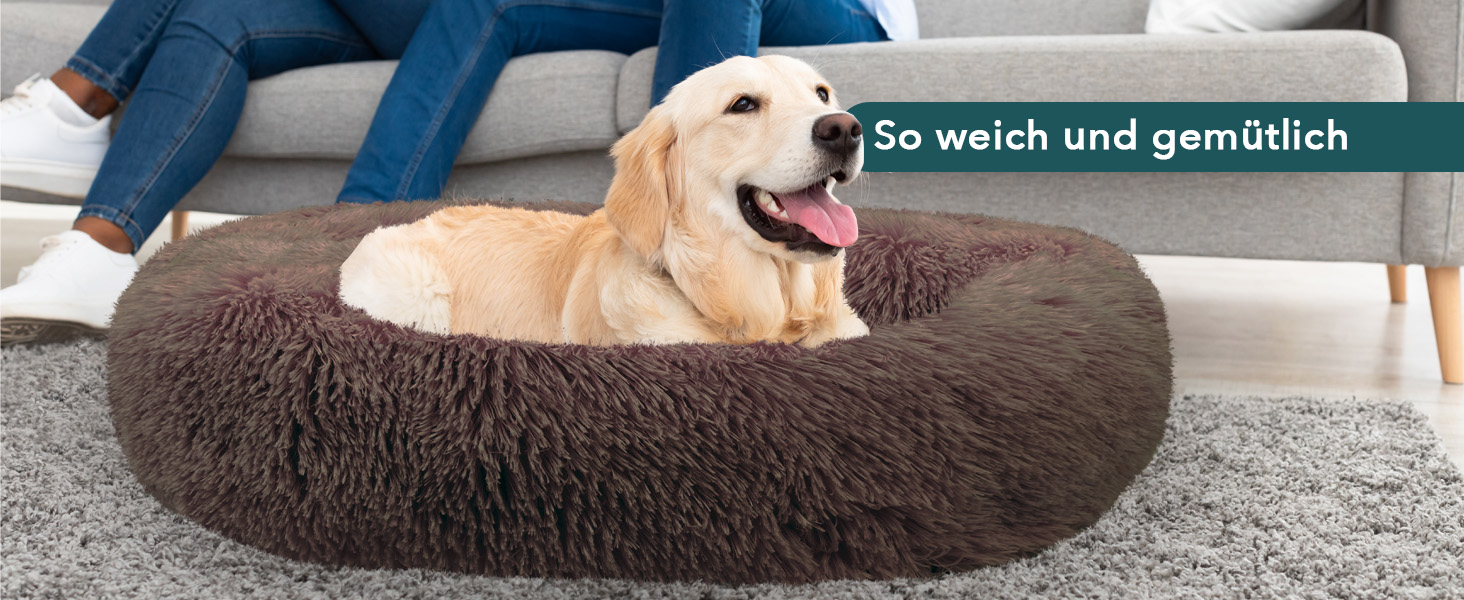 Кругле ліжко для собак великих порід, 120 см, м'яке, пухнасте, ергономічне, знімний чохол, колір: Кофе XL-120 см