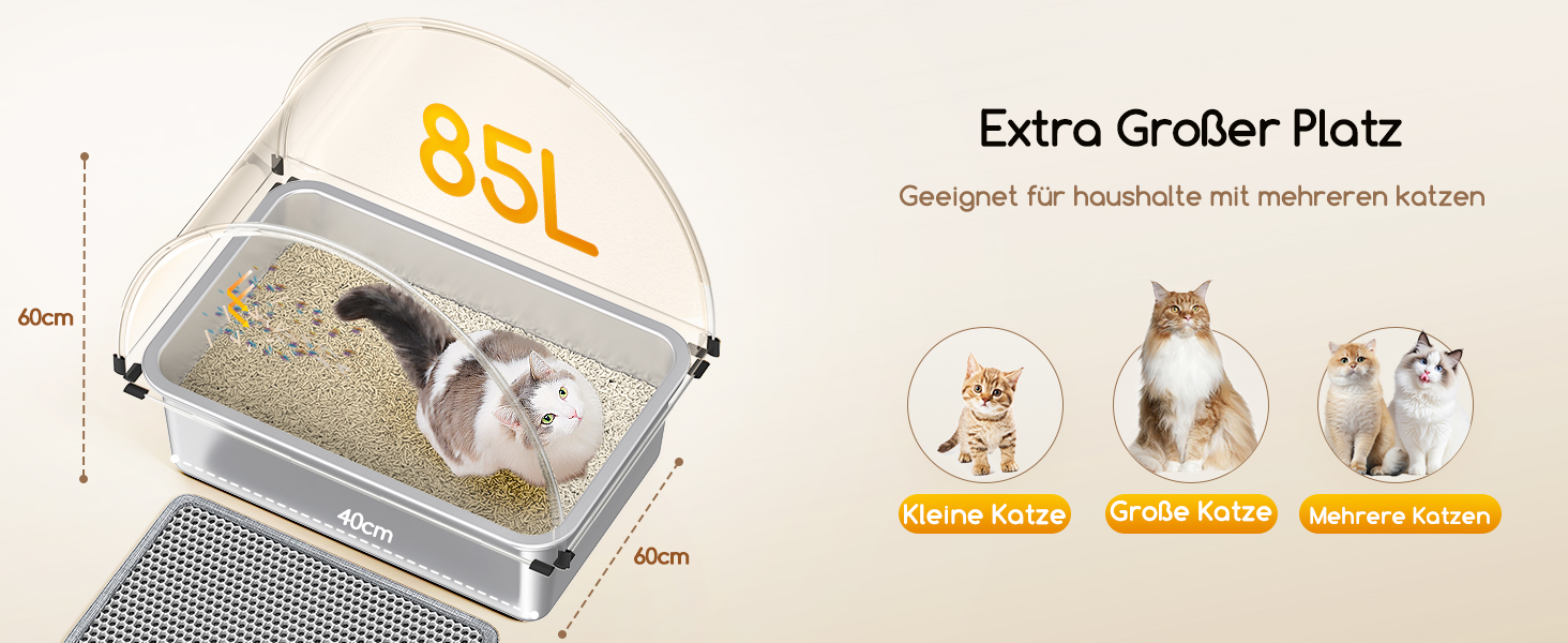 Лоток для котів MeoWant з нержавіючої сталі, великий, з дахом, герметичний, антибактеріальний, легко миється, білий