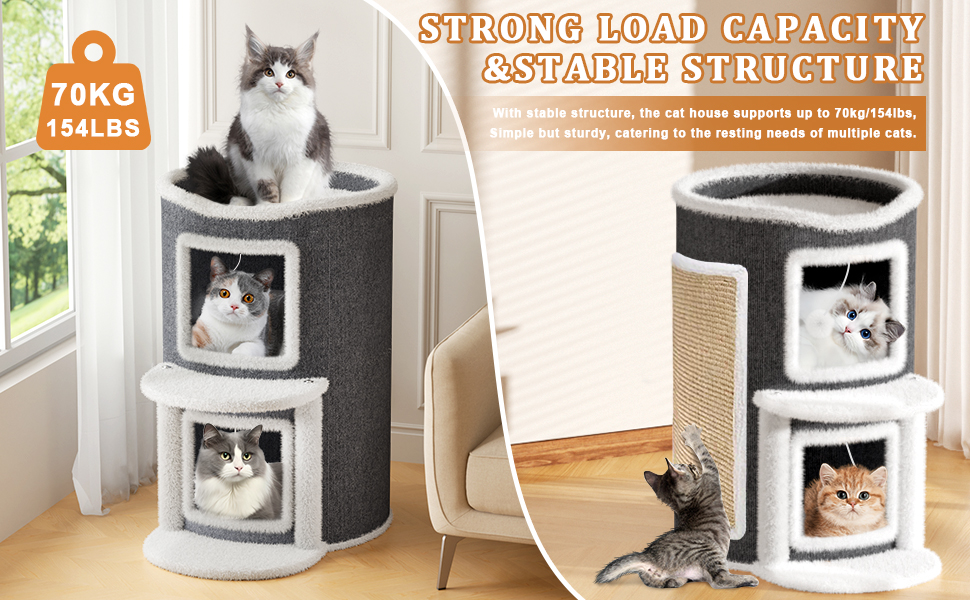 Двоповерхова кімната-будиночок для котів з когтеточкою, платформа та іграшкою, 60x40x40 см / 40x40x60 см