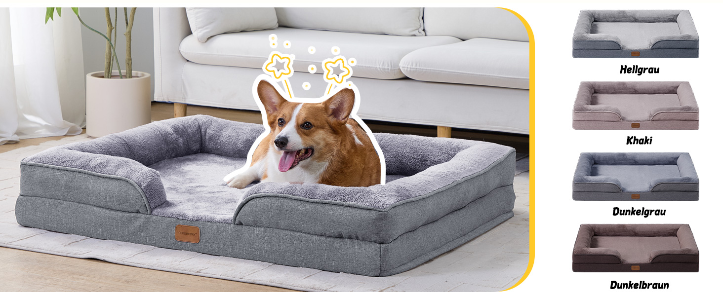 Ортопедичне ліжко для собак середніх та великих порід 109x84x21 см, високощільна піна з високим пружним ефектом, знімний водонепроникний чохол, зручне та антиковзаюче, темно-сірий колір