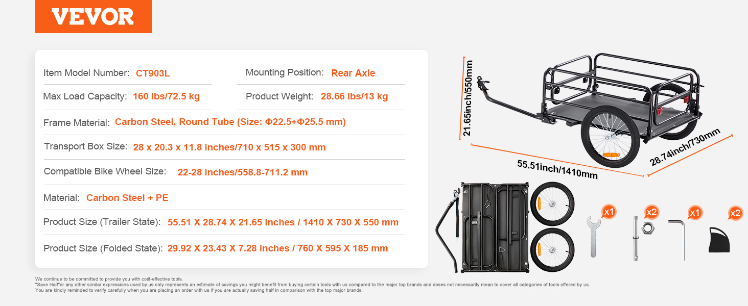 Веловідсік VEVOR, вантажопідйомність 88/100/72,6 кг, складаний, компактний, універсальна з'єднувальна муфта