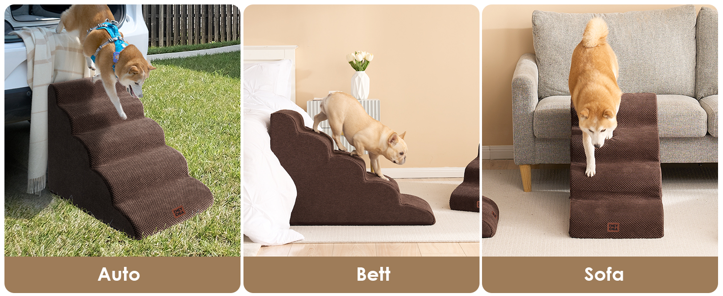 Сходинки для собак EHEYCIGA – 50 см, для маленьких собак, на диван/ліжко, з високощільним губчастим матеріалом, знімний та миючий чохол, протиковзне покриття, 4 сходинки, сірий колір (40 x 50 x 30 см, коричневий)