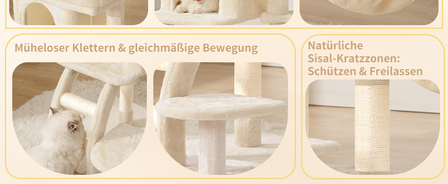 Кігтеточка для котів Heybly Kratzbaum 75 см з платформою, печерою, гамаком, драбиною та іграшками, бежева HCT009SM