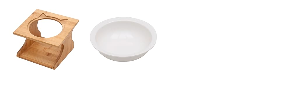 Ергономічна годівниця для котів Limmby з кераміки та бамбукового каркасу | Підвищена годівниця з об'ємом 250 мл