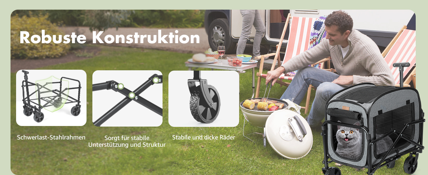 Транспортер для собак на колесах, велика візок для собак та котів до 18 кг (сірий, чорний)