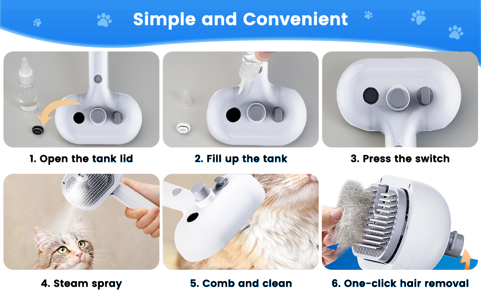 Щітка для котів Sylswx з парою, 3 в 1, для довгої та короткої шерсті, також для собак, проти статичної електрики та ковтунів, біла