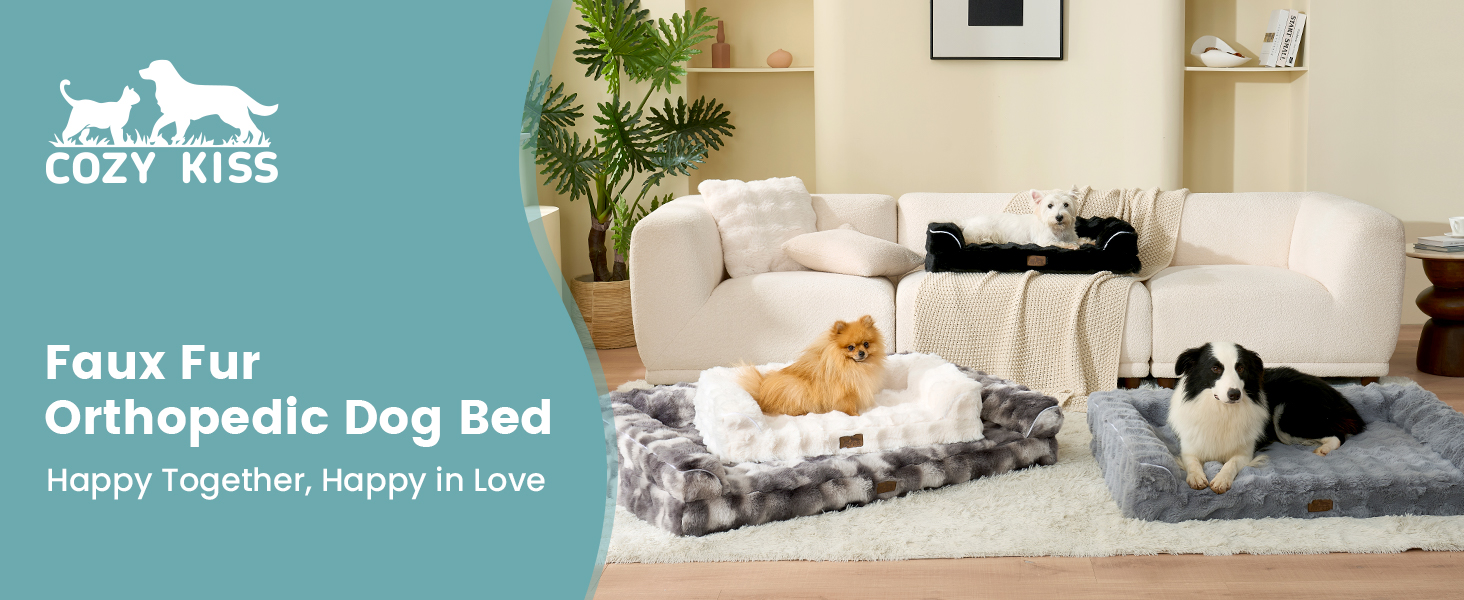 Ортопедичне ліжко для собак XL з штучного хутра, U-подібне, великі породи, водонепроникний чохол, антиковзаюче, м'яке, тепле, для прання