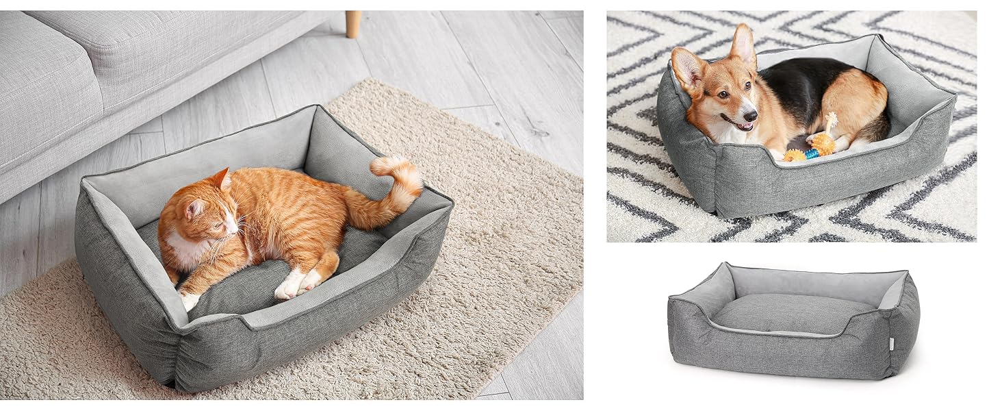 Ортопедичне собаче ліжко Lucky Sign з м'якого флюсу, 90x65x21 см, сірий колір. Знімне покриття, для великих та маленьких собак.