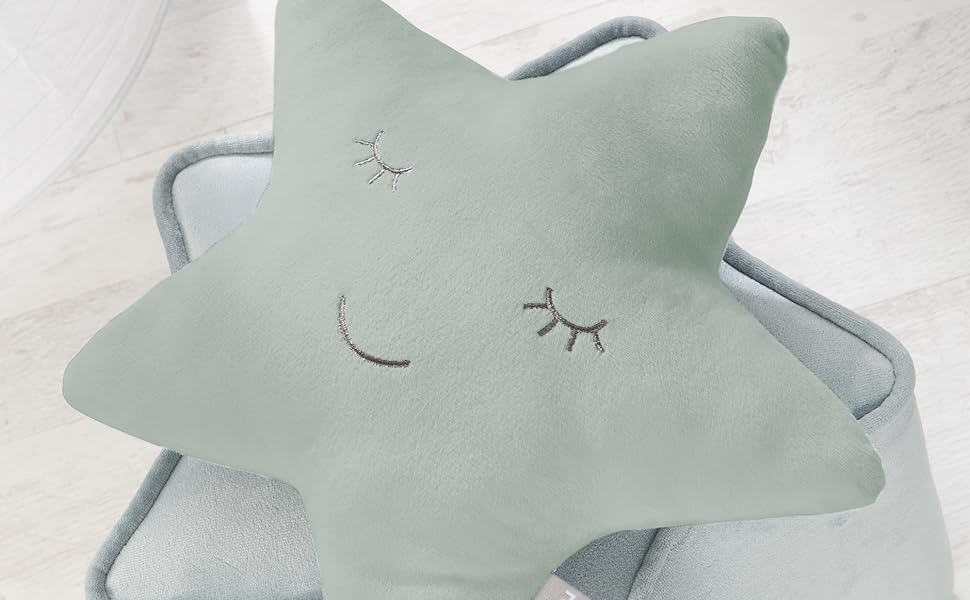 Подушка для шиї Roba Style - м'яка декоративна подушка для дитячої кімнати, подушка-іграшка для дівчаток та хлопчиків, сіра (зірка, морозно-зелений)