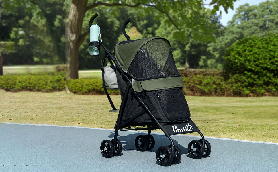 Візок для собак та котів PawHut, складний, до 4 кг, з сітковими вікнами, ремінь через плече, кишеня для зберігання, тримач для чашки, парасолька