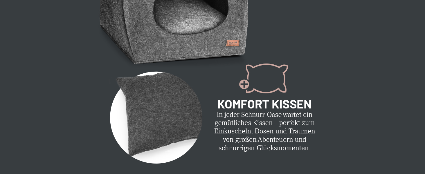 М'яке ліжко для котів ReaVET - зручне гніздище з подушкою | Місце для сну кота з подушками | Дуже м'яке та пухнасте | Ліжко для домашніх тварин з повсті для котів (Шнур-Оазис)