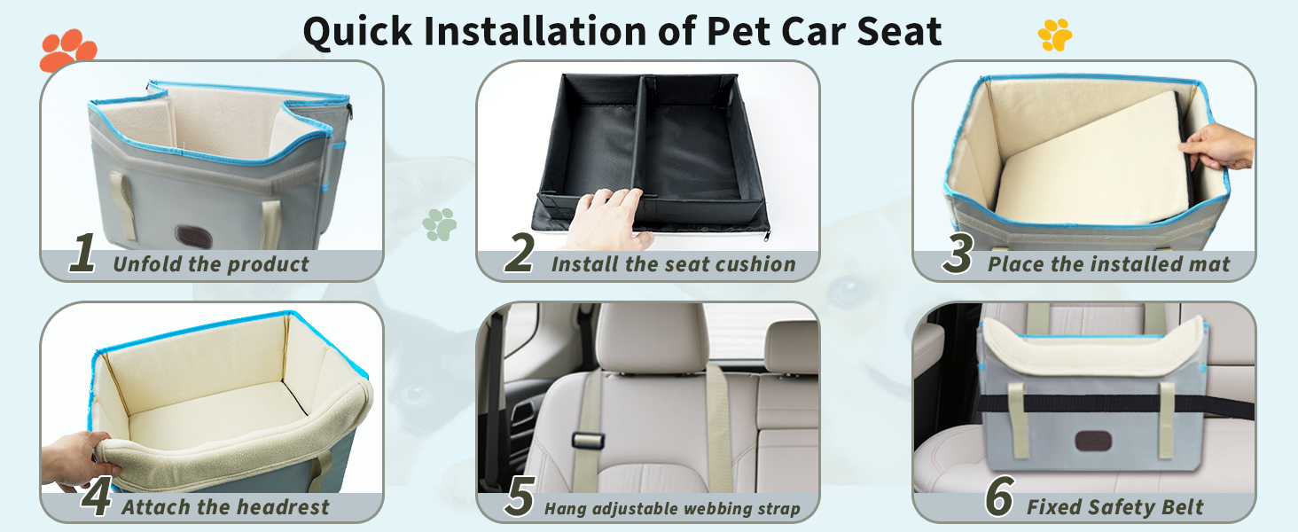 Автокрісло для собак, кошик для собак у машину, водовідштовхувальне, складане з фіксатором, для маленьких собак до 8 кг, на передні та задні сидіння (світло-сіре)