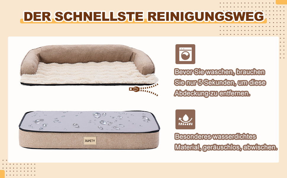 Ортопедичне ліжко для собак середніх порід Jiupety, коричневе, 66 x 51 x 17 см. Водонепроникне, знімний кошик, зручне собаче ліжко