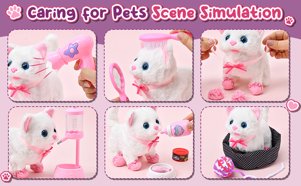 Інтерактивна іграшка Tacobear Katze: електронна котяча іграшка для дітей, ходить, муркоче, махає хвостом. М'яка іграшка, плюшевий котик, подарунок для дівчаток 3-8 років